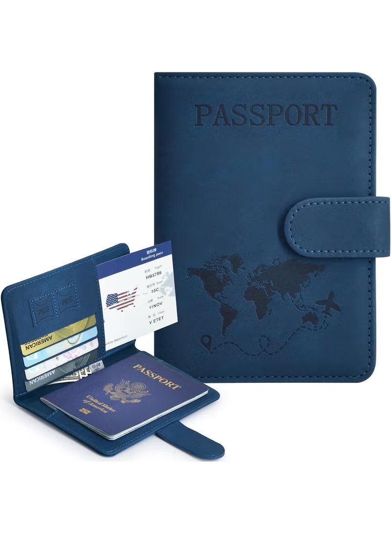 Passport Holder Travel Wallet Cover – Passport Book Case for Travel Essentials Accessories for Women & Men, Blue - Image 2